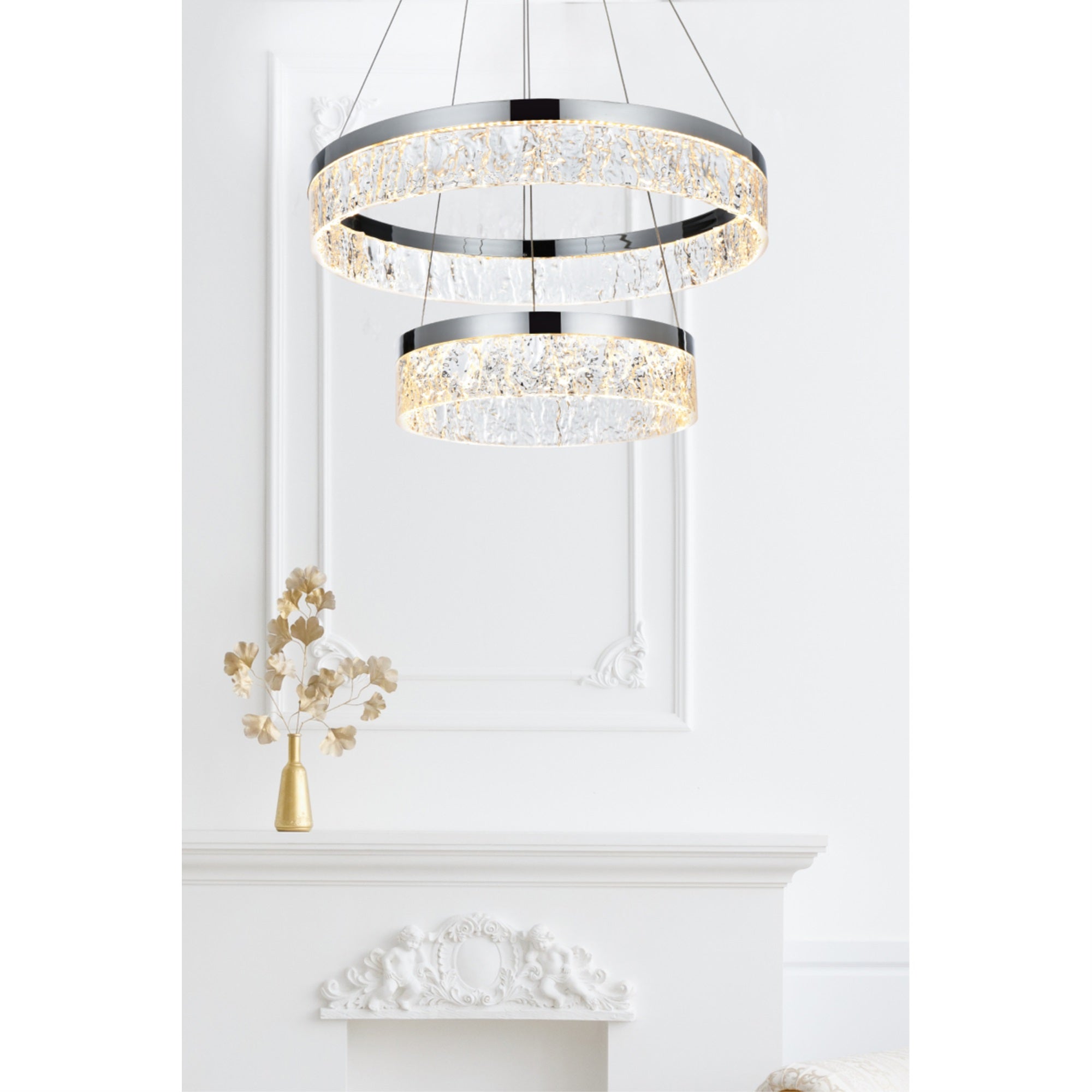 Elegant Lighting Linden 2-Light Metal Adjustable Led Chandelier In Chrome/Clear