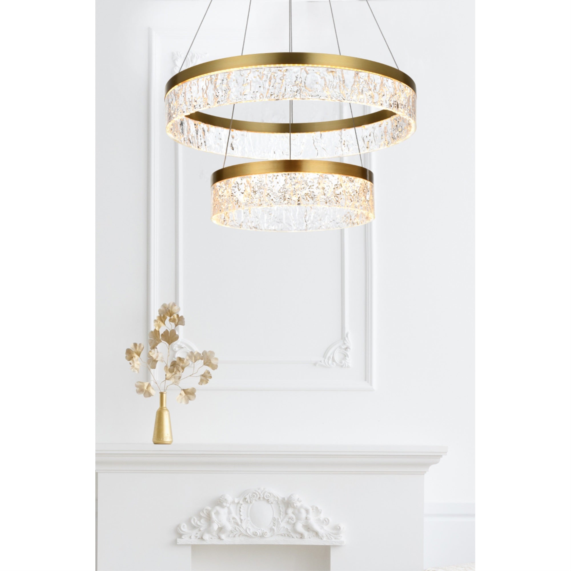 Elegant Lighting Linden 2-Light Metal Adjustable Led Chandelier In Satin Gold