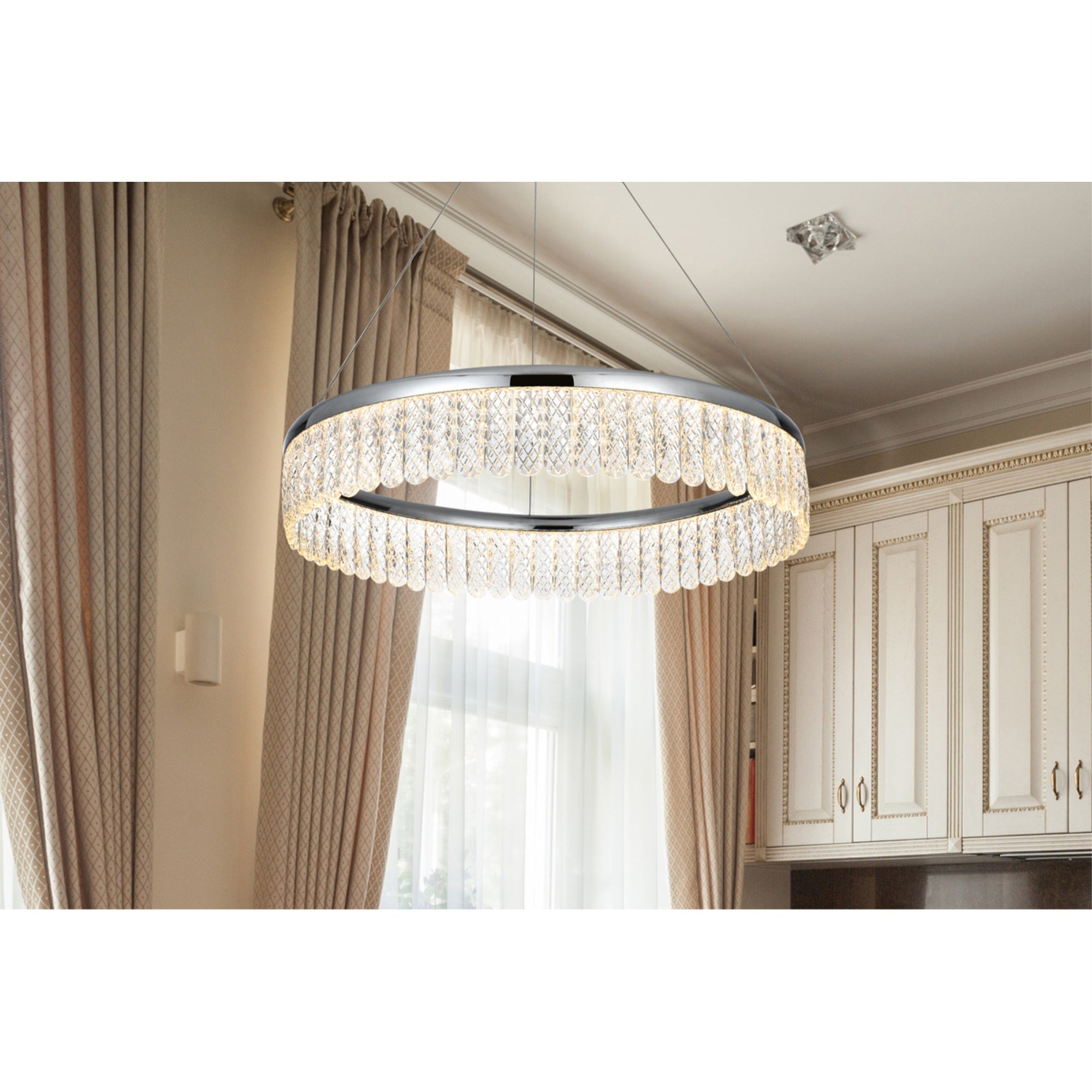 Elegant Lighting Rune 1-Light LED Chandelier, Metal, Adjustable, Chrome/Clear Finish