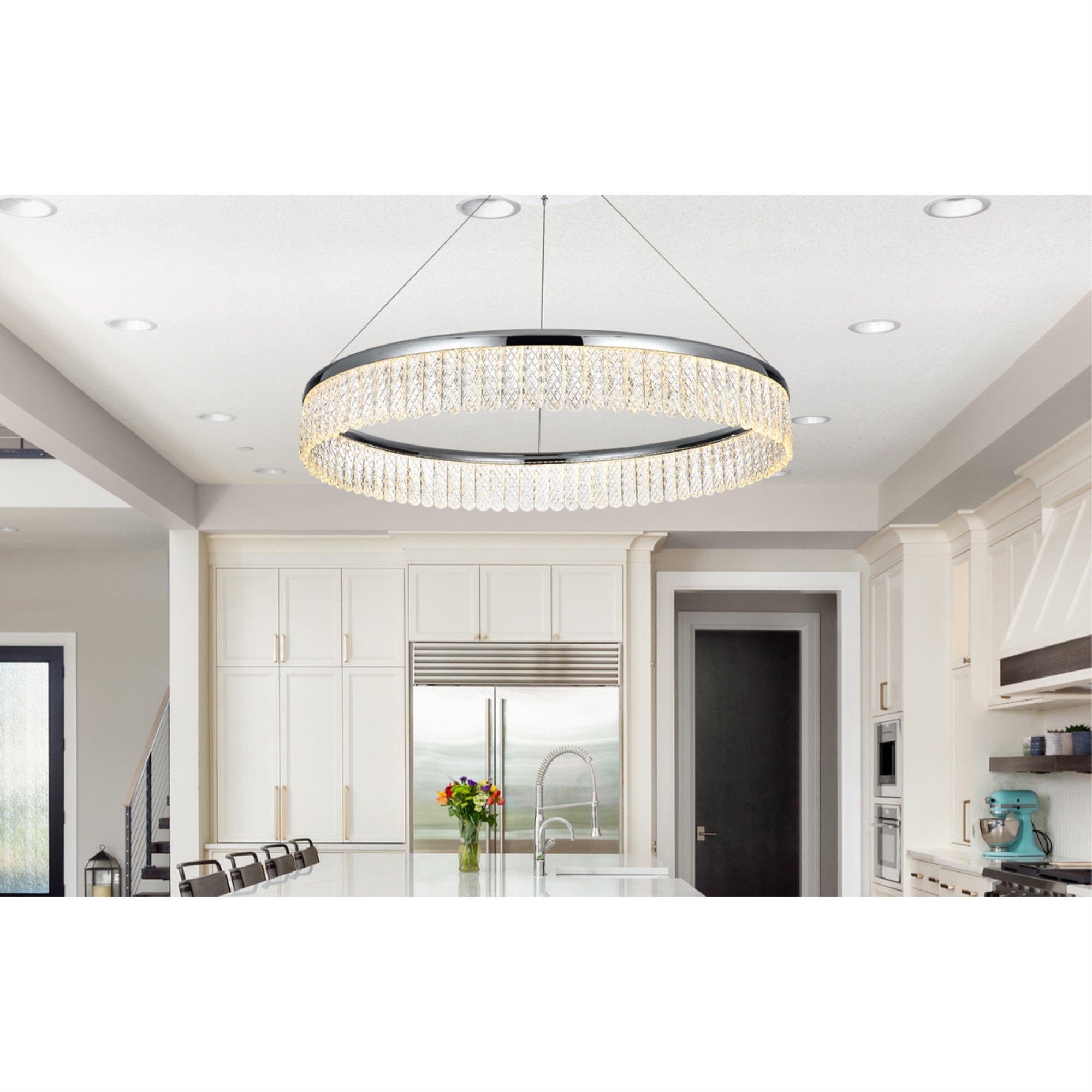 Elegant Lighting LED Chandelier - 32 Inch Adjustable, Chrome Finish