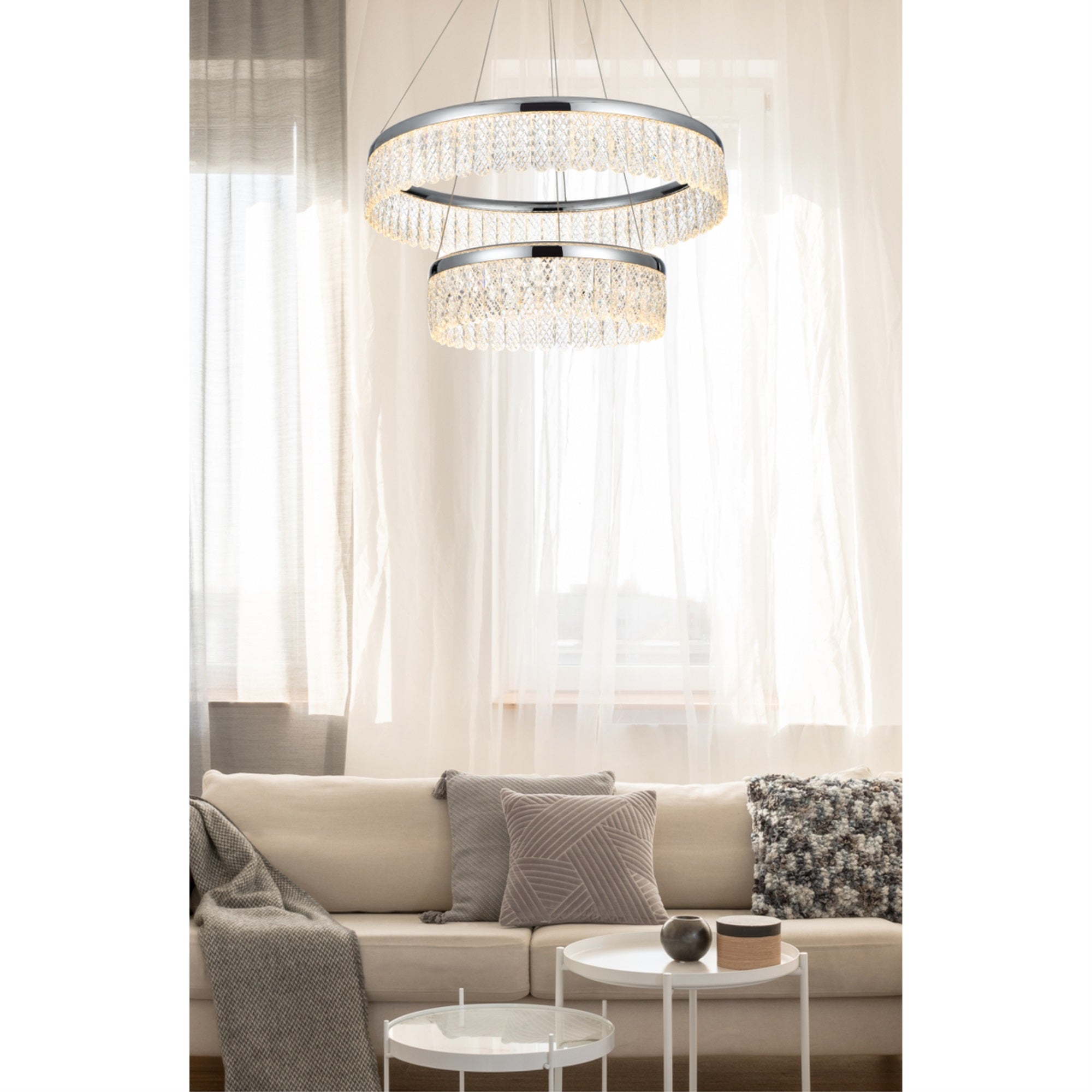 Elegant Lighting LED Chandelier, 24 inch Adjustable, Chrome Finish