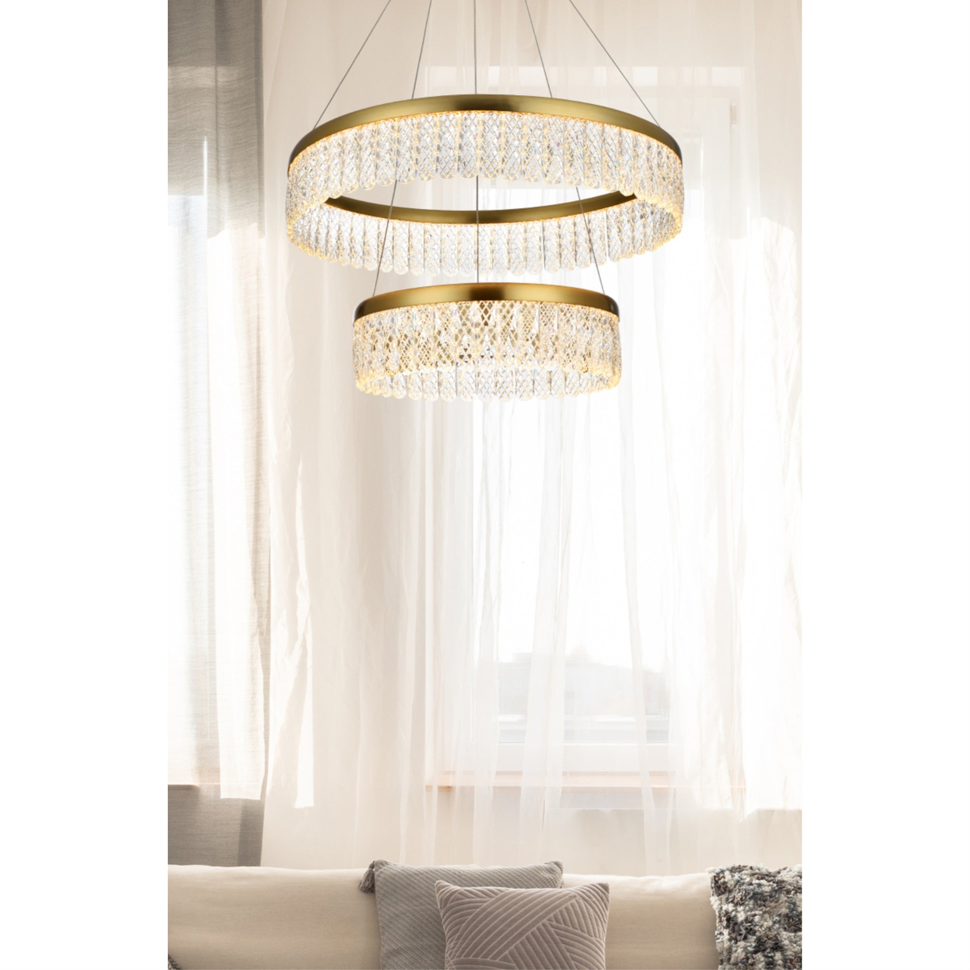 Elegant Lighting Adjustable LED Chandelier, 24 inch, Satin Gold Finish