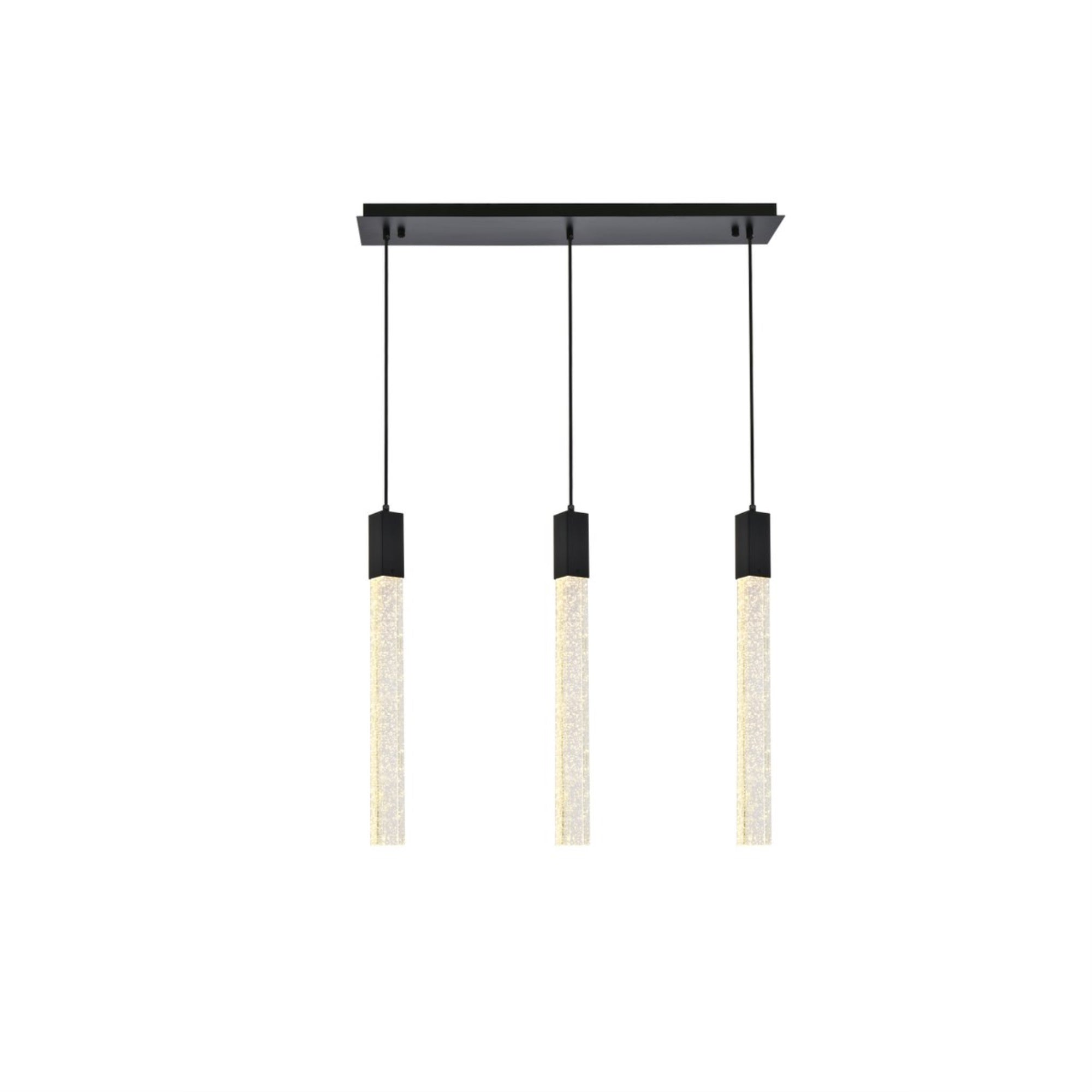 Elegant Lighting Pendant Light, 3 Lights, Black, Metal, 6inL x 32inW x 24inH, Model 2066S32BK