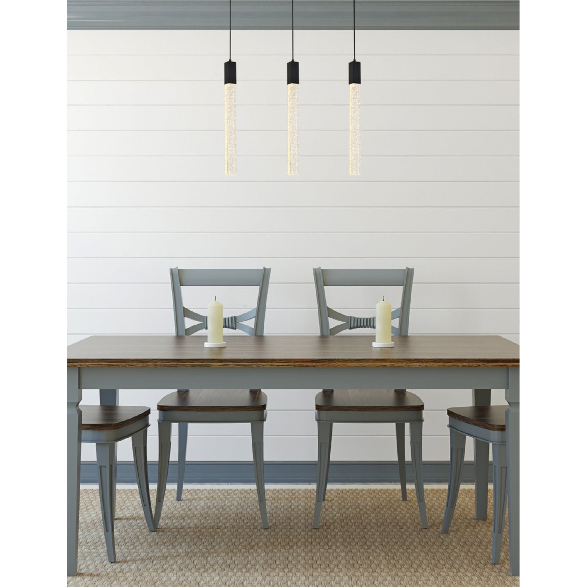 Elegant Lighting Pendant Light, 3 Lights, Black, Metal, 6inL x 32inW x 24inH, Model 2066S32BK