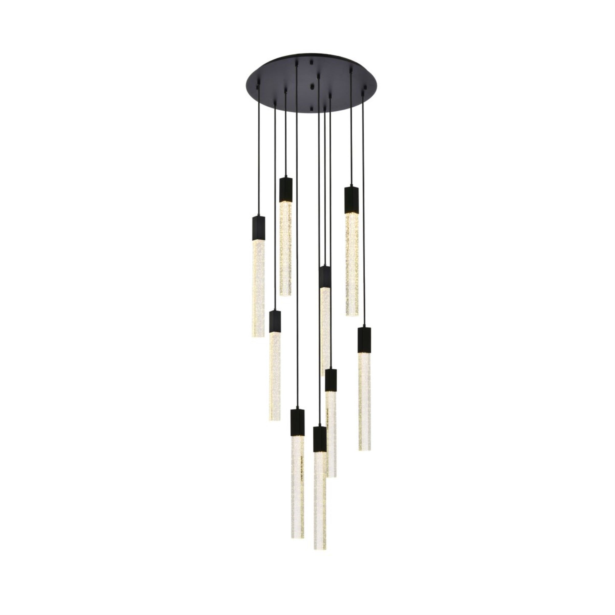 Elegant Lighting Weston 9-Light Pendant, Metal and Crystal, Black, Model 2067D24BK
