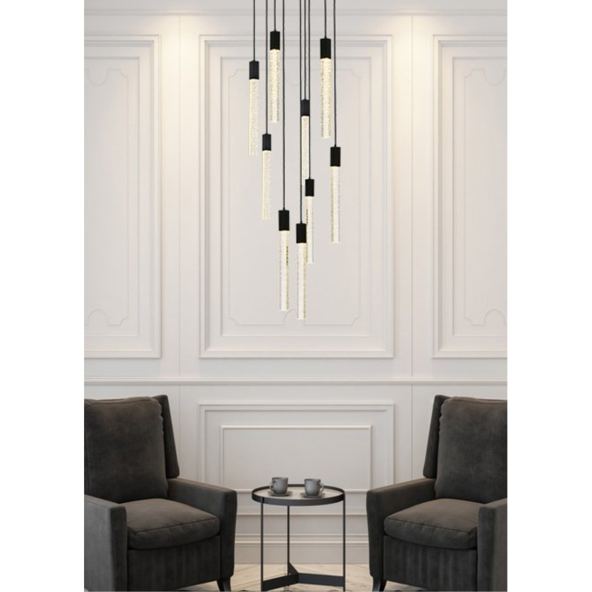 Elegant Lighting Weston 9-Light Pendant, Metal and Crystal, Black, Model 2067D24BK
