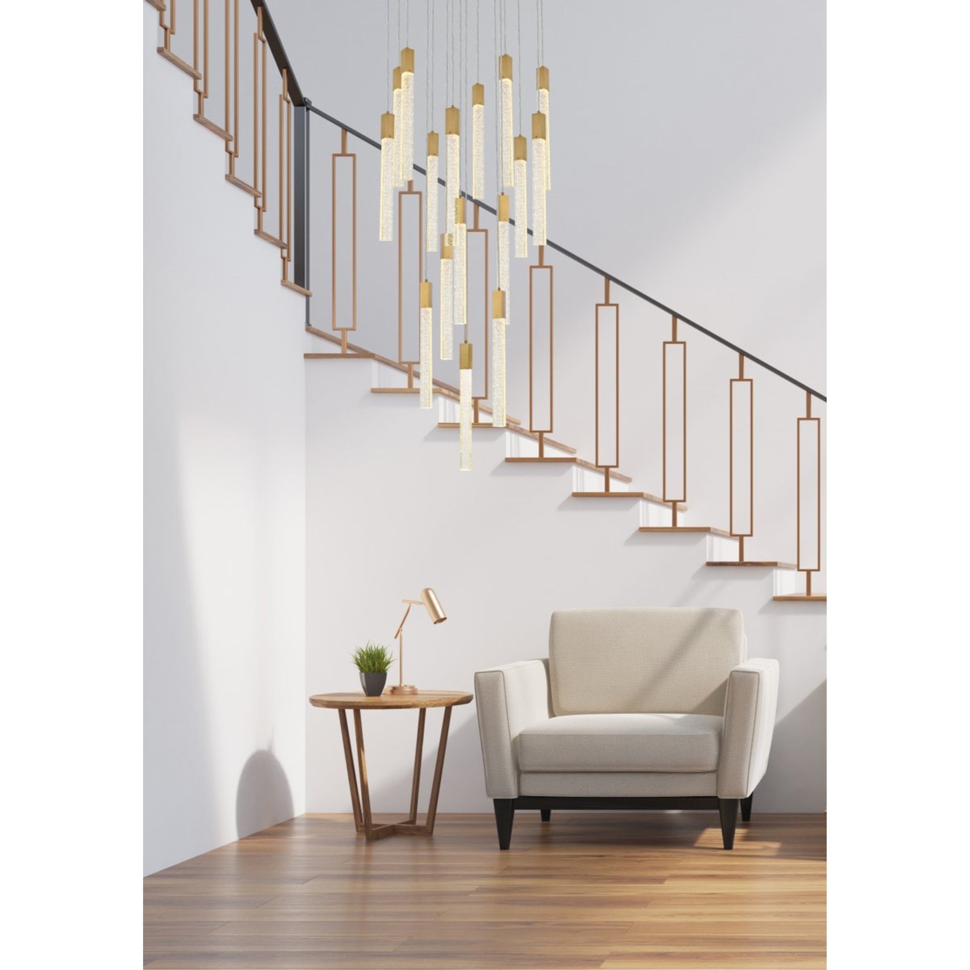 Weston 16 lights pendant in satin gold