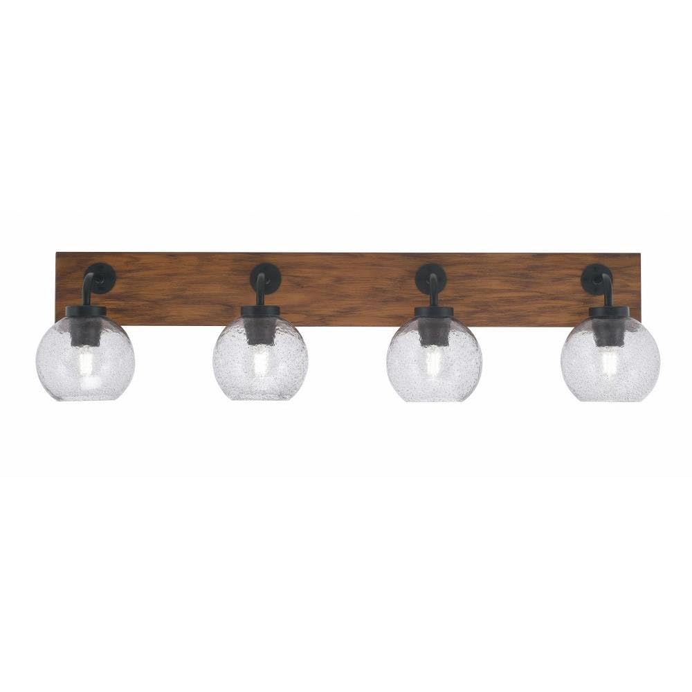 Toltec Lighting 1774-Mbwg-4102 Oxbridge - 4 Light Bath Bar-9 Inches Tall And 36.5 Inches Length, Finish Color: Matte Black/Painted Wood-Look Metal, Glass Color: Smoke Bubble
