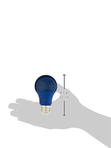 Amazon Basics A19 Blue Color Party Led Light Bulb, 60 Watt Equivalent, Energy Efficient 9W, E26 Standard Base, Non-Dimmable, 10,000 Hour Lifetime, 2-Pack