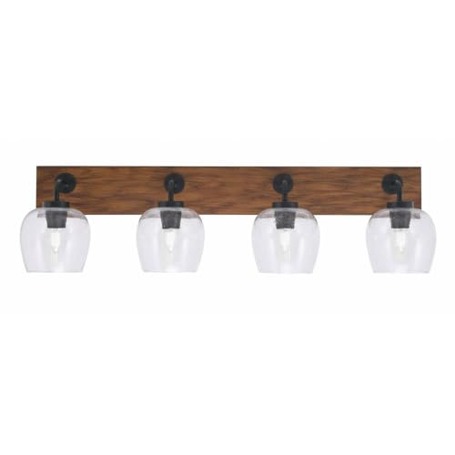 Toltec Lighting 1774-Mbwg-4810 Oxbridge - 4 Light Bath Bar-9.75 Inches Tall And 36.5 Inches Length, Finish Color: Matte Black/Painted Wood-Look Metal, Glass Color: Clear Bubble