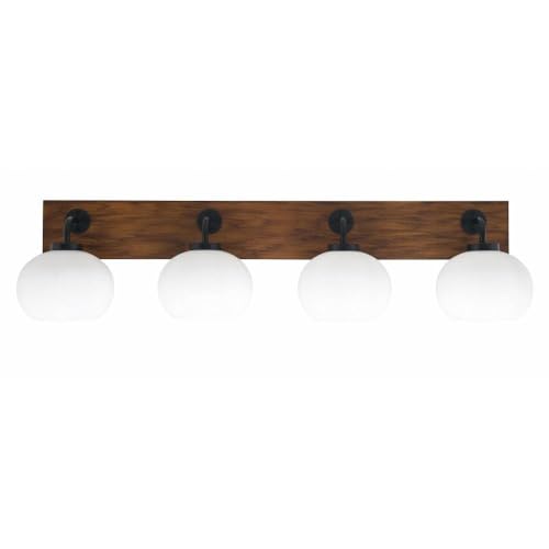 Toltec Lighting 1774-Mbwg-212 Oxbridge - 4 Light Bath Bar-9 Inches Tall And 37.5 Inches Length, Finish Color: Matte Black/Painted Wood-Look Metal, Glass Color: White Muslin