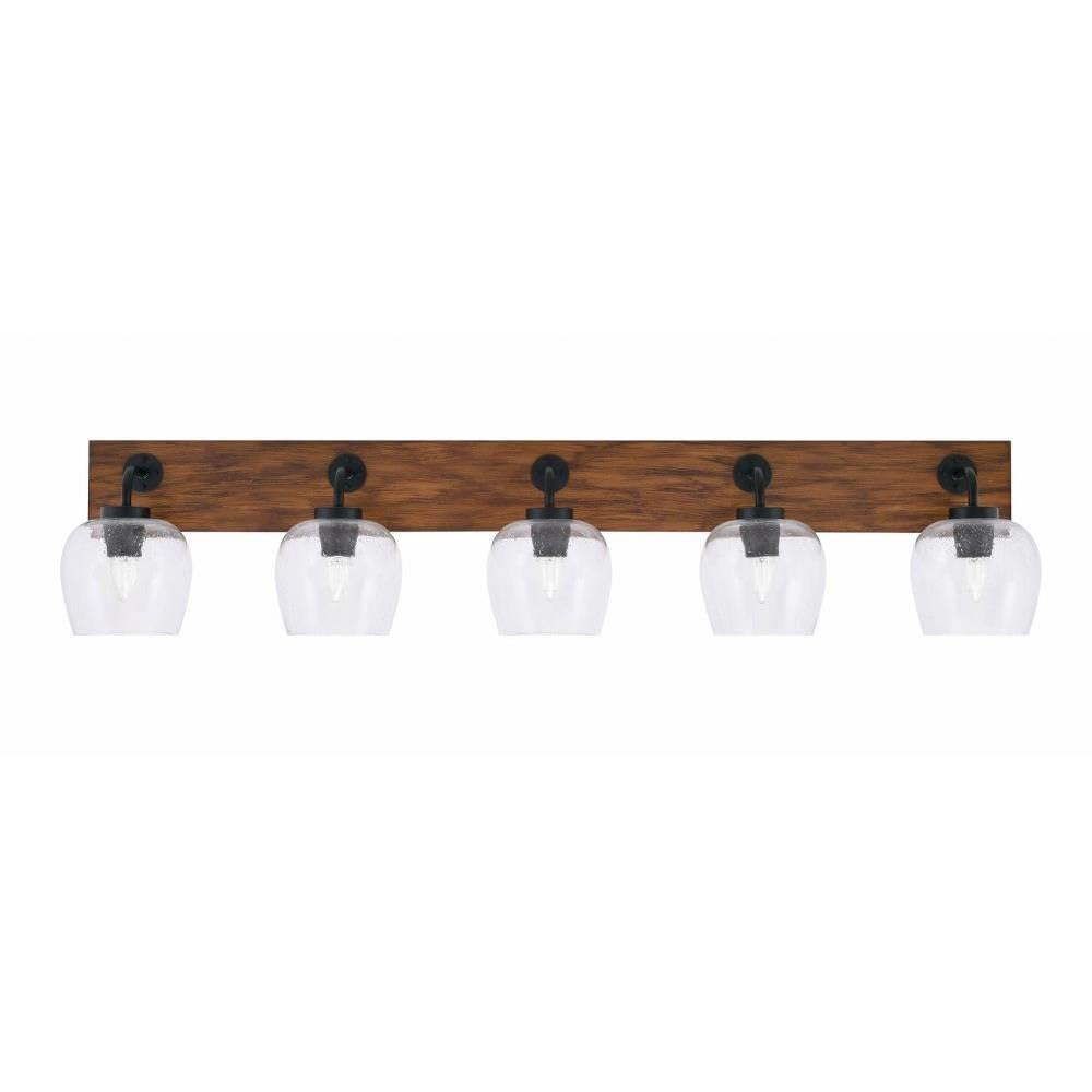 Toltec Lighting 1775-Mbwg-4810 Oxbridge - 5 Light Bath Bar-9.75 Inches Tall And 46.75 Inches Length, Finish Color: Matte Black/Painted Wood-Look Metal, Glass Color: Clear Bubble