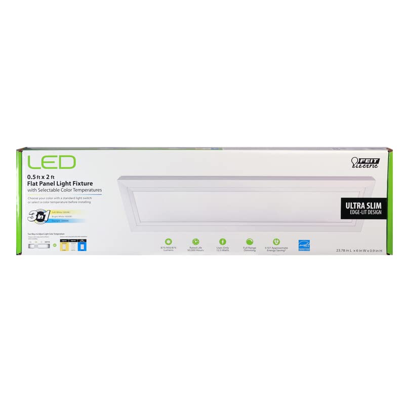 Feit Electric LED Flat Panel Light Fixture, 12.5W, 875 Lumens, Polycarbonate, White, Model FP0.5X2/4WY/WH