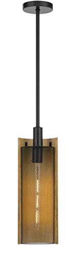 Cal Lighting Wigan Robber Wood Drop Pendant, Mesh Shade, 15.5inW x 69inH, Black, Model FX-3778-1