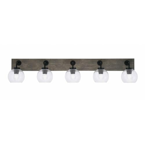 Toltec Lighting 1775-Mbdw-4100 Oxbridge - 5 Light Bath Bar-9 Inches Tall And 46.5 Inches Length, Finish Color: Matte Black/Painted Distressed Wood-Look Metal, Glass Color: Clear Bubble
