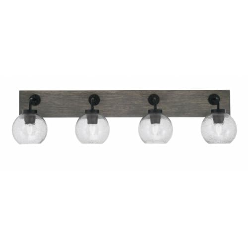 Toltec Lighting 1774-Mbdw-4102 Oxbridge - 4 Light Bath Bar-9 Inches Tall And 36.5 Inches Length, Finish Color: Matte Black/Painted Distressed Wood-Look Metal, Glass Color: Smoke Bubble