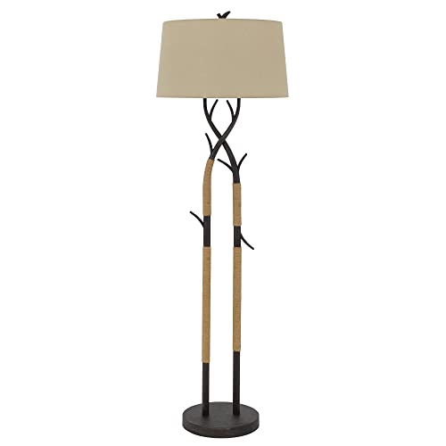 Cal Lighting Floor Lamp BO-3029FL, Metal Tree Branch Design, Wrapped Ropes, Linen Shade, 18inW x 60inH