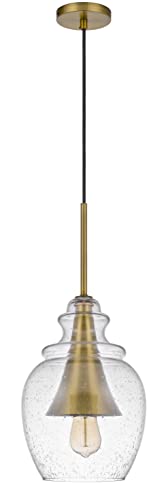 Cal Lighting Girona Glass Drop Pendant, Antique Brass, Metal, 8.5inW x 23inH, Model FX-3780-1