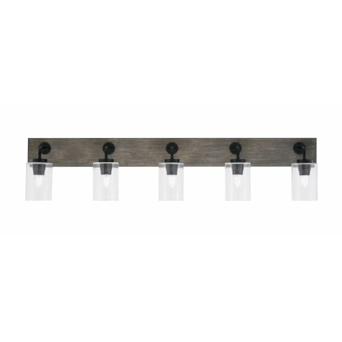 Toltec Lighting 1775-Mbdw-300 Oxbridge - 5 Light Bath Bar-10 Inches Tall And 46.5 Inches Length, Finish Color: Matte Black/Painted Distressed Wood-Look Metal, Glass Color: Clear Bubble