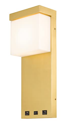 Cal Lighting LA-8034 Metal LED Bedside Wall Sconce with Rocker Switch, 2 USB Ports, 7inW x 18inH, Gold