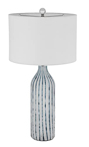 Cal Lighting BO-3042TB Glass Table Lamp with Hardback Drum Shade, Aqua Grey