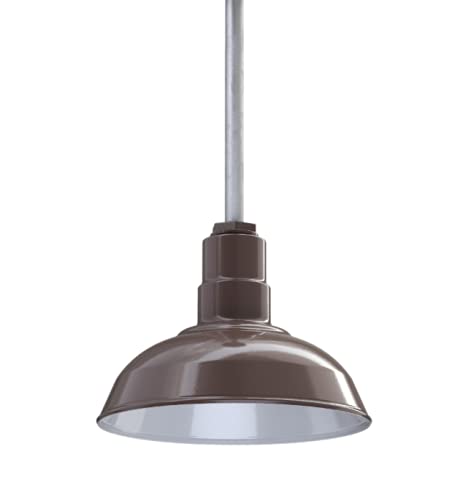 Steel Lighting Co. Ceiling Mounted Pendant Light - 12in Dome, Dark Bronze, Heavy Duty Steel, Model S12-04-PR12-08-SL12-04