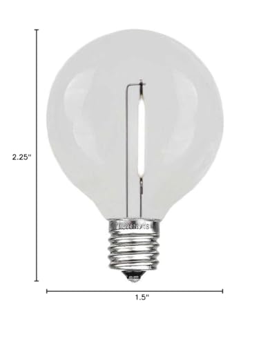 Novelty Lights 25 Pack Pure White G40 Led Filament String Light Bulbs  E12/C7 Candelabra Base  5 Watt Equivalent  Shatterproof Replacement Bulbs For Patios  Canopy Lighting