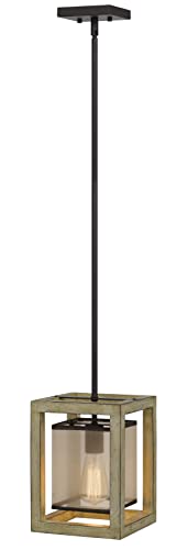 Cal Lighting FX-3781-1P Pendant Light - Distressed Oak Rubber Wood with Organza Shade