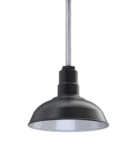 Steel Lighting Co. Barn Light Pendant - 12in Dome, 12in Sloped Stem, Heavy Duty Alloy Steel, Matte Black/White, Model S12-1M-PR12-08