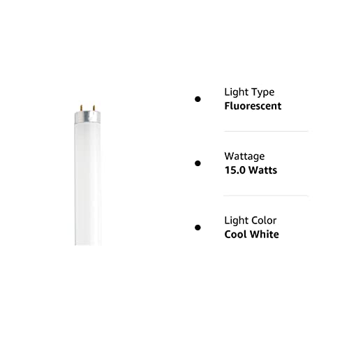LEDVANCE Sylvania 15W T8 Linear Fluorescent Lamp, 4200K Cool White, Glass, 1 Count, Model 21619