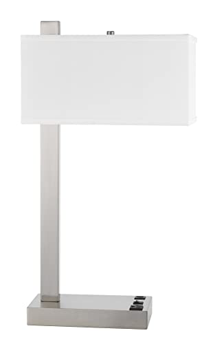 Cal Lighting Drancy Metal Desk Lamp with Power Outlet & USB Port, 7inW x 25inH, Brushed Steel, Model LA-8037DK