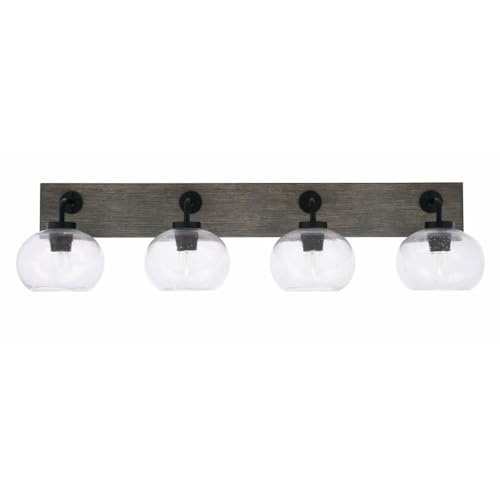Toltec Lighting 1774-Mbdw-202 Oxbridge - 4 Light Bath Bar-9 Inches Tall And 37.5 Inches Length, Finish Color: Matte Black/Painted Distressed Wood-Look Metal, Glass Color: Clear Bubble