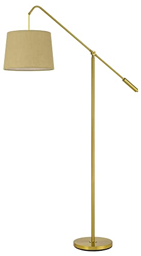 Cal Lighting Fishing Rod Floor Lamp, Adjustable Metal, 14inW x 68inH, Antique Brass, Model BO-3026FL-AB, Burlap Shade