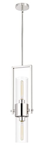 Cal 75.25in Chrome Metal Pendant Light with Clear Glass Shade, Model FX-3758-1