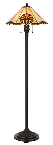 Cal Dark Bronze Resin Lamp with Glass Tiffany Shade 58.75in Height Model BO-3015FL