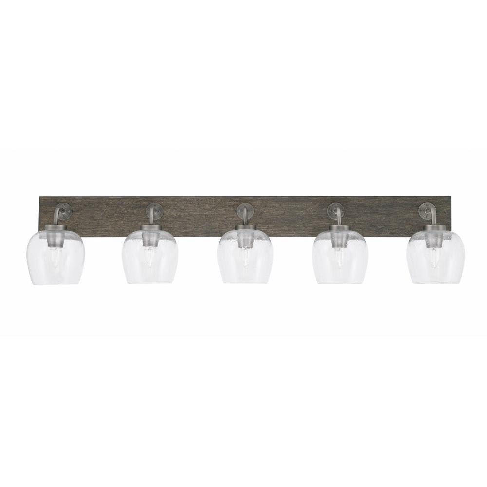 Toltec Lighting 1775-Gpdw-4810 Oxbridge - 5 Light Bath Bar-9.75 Inches Tall And 46.75 Inches Length, Finish Color: Graphite/Painted Distressed Wood-Look Metal, Glass Color: Clear Bubble