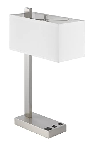Cal Lighting Drancy Metal Desk Lamp with Power Outlet & USB Port, 7inW x 25inH, Brushed Steel, Model LA-8037DK