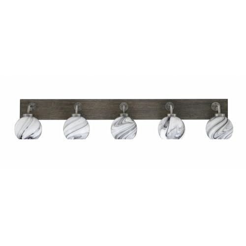 Toltec Lighting 1775-Gpdw-4109 Oxbridge - 5 Light Bath Bar-9 Inches Tall And 46.5 Inches Length, Finish Color: Graphite/Painted Distressed Wood-Look Metal, Glass Color: Onyx Swirl