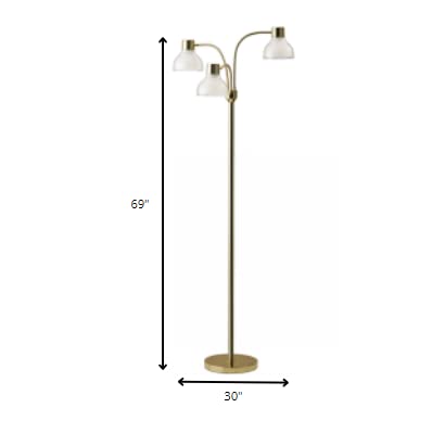 HomeRoots 3-Arm Floor Lamp, Gold Metal, 30in W x 30in D x 69in H