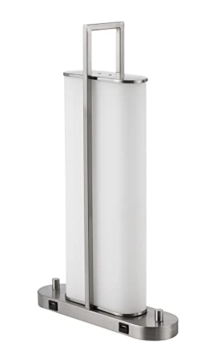 Cal Lighting Zamora Dual LED Night Stand/Table Lamp with Dimmer, 2 USB Ports, 14inW x 23inH, Brushed Steel, Model LA-8032DK-2