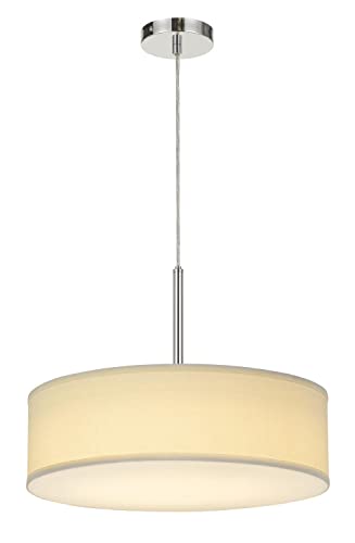 Cal LED Pendant Light 18W Dimmable with Diffuser, Off-White Fabric Shade, Model FX-3731-OW, Size 18 x 18 x 14