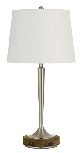 Cal Lighting BO-2778TB Table Lamp, 150W, Metal/Wood, 2 USB Ports, 28.5inx15inx15in, Brushed Steel/Wood