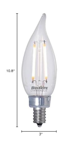 Bulbrite Led Filament Ca10 Dimmable Candelabra Screw Base (E12) Light Bulb 25 Watt Equivalent 2700K, Clear 4-Pack