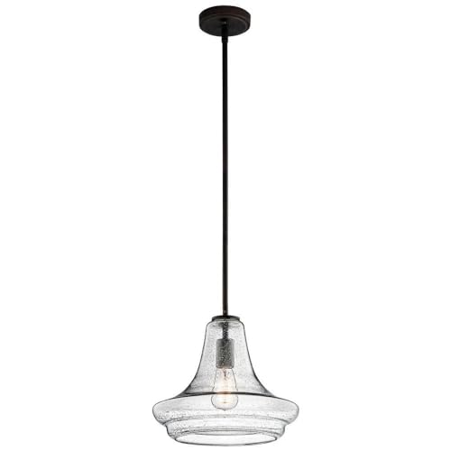 Kichler Everly Trumpet Pendant Light 1 Light Clear Seeded Glass 11.25in Old Bronze Model 42328OZCS