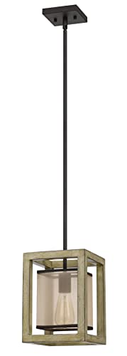 Cal Lighting FX-3781-1P Pendant Light - Distressed Oak Rubber Wood with Organza Shade