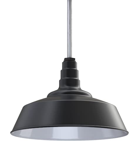Steel Lighting Co. Pendant Light | 20in Dome | 12in Sloped Stem | Matte Black/White | Alloy Steel | Model S20-1M-PR12-08-SL12