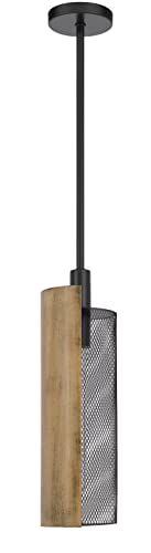 Cal Lighting Wigan Robber Wood Drop Pendant, Mesh Shade, 15.5inW x 69inH, Black, Model FX-3778-1