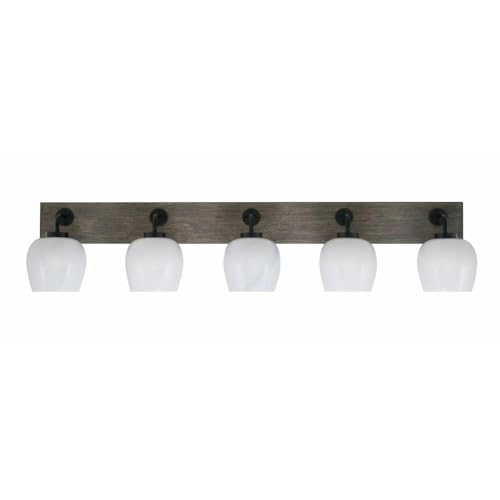 Toltec Lighting 1775-Mbdw-4811 Oxbridge - 5 Light Bath Bar-9.75 Inches Tall And 46.75 Inches Length, Finish Color: Matte Black/Painted Distressed Wood-Look Metal, Glass Color: White Marble