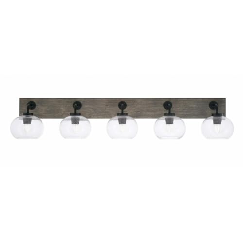 Toltec Lighting 1775-Mbdw-202 Oxbridge - 5 Light Bath Bar-9 Inches Tall And 47.75 Inches Length, Finish Color: Matte Black/Painted Distressed Wood-Look Metal, Glass Color: Clear Bubble