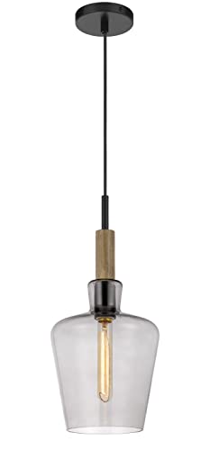 Cal Lighting Fx-3779-1 Swindon Glass Drop Pendant With Wood Accent